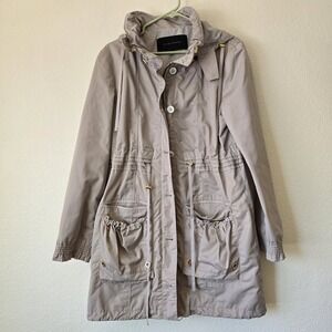 Elie Tahari Full Zip Hooded Utility Anorak Rain Jacket Gold Hardware Women Small